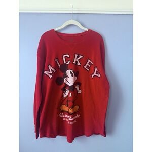 Women's Disney Mickey Mouse Long Tunic sleep Shirt Sz XL red thermal 100% Cotton